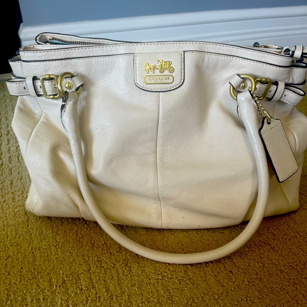 Coach Madison Leather Ivory Kara Handbag Shoulder Bag Purse Tote 22262